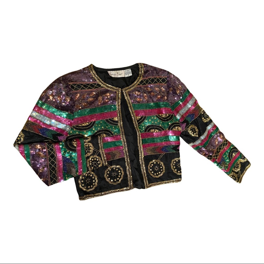 VINTAGE LAURENCE KAZAR SEQUIN BEADED SILK JACKET